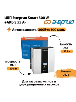 ИБП Энергия Smart 300W + АКБ S 55 Ач (300Вт-100 мин) Энергия 226514204 купить за 21 672 ₽ в интернет-магазине Wildberries