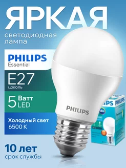 Лампочка светодиодная Филипс 5W E27 груша 6500К A60 1шт Philips 226546214 купить за 359 ₽ в интернет-магазине Wildberries