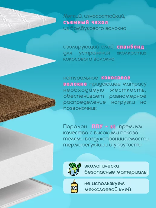 KidRoom Ортопедический детский матрас 160х80 см, 160x80 см, фото 2