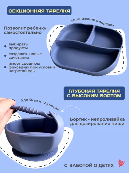 CHEREMASHKA Силиконовый набор детской посуды для прикорма, голубой, фото 5