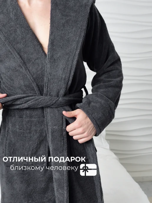 Shemir Халат махровый домашний с капюшоном, серый, фото 3