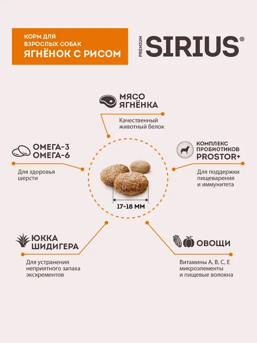 Сухой корм SIRIUS для собак, ягненок, 2 кг, фото 3