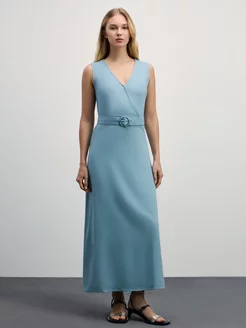 Платье миди льняное с вырезом и поясом ZARINA 226989447 купить за 1 652 ₽ в интернет-магазине Wildberries