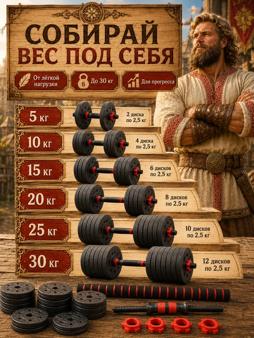 AbcAge Гантели разборные с грифом набор 20 кг, 30 кг, фото 7