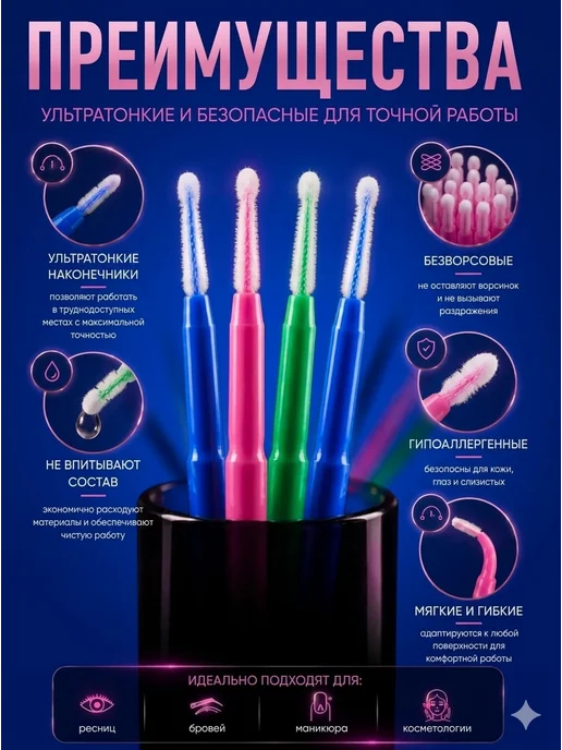 LYONLUX PROFESSIONAL Набор микробраш 400 штук, синий, фото 2