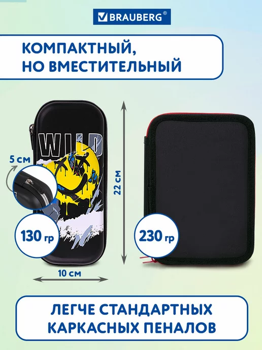 Brauberg Пенал школьный для мальчиков для карандашей, ручек 1 отдел, черный, фото 5