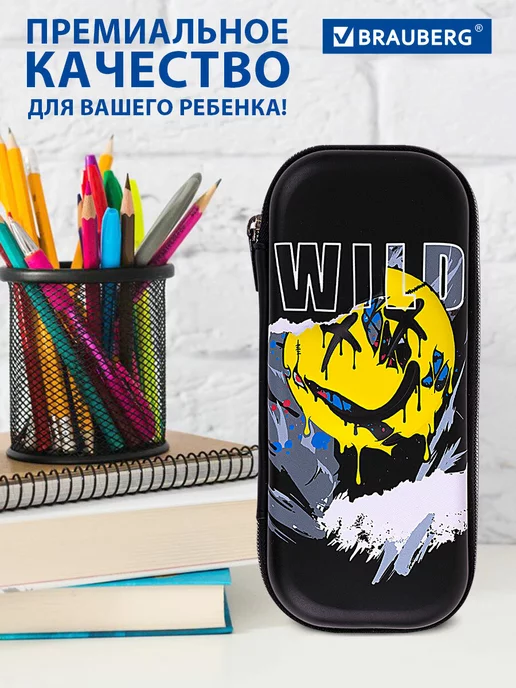 Brauberg Пенал школьный для мальчиков для карандашей, ручек 1 отдел, черный, фото 6
