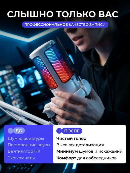 IRRAZE Микрофон для ПК студийный с кронштейном, белый, фото 2