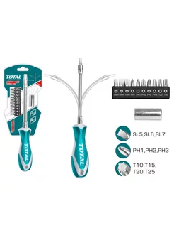 Отвертка гибкая с битами 12 шт TOTAL 227202163 купить за 440 ₽ в интернет-магазине Wildberries