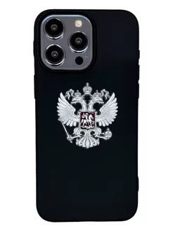 Чехол для IPhone 15 Pro Max черный герб России