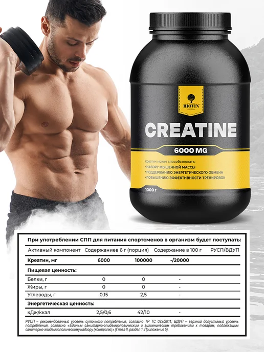 BIOVIN Креатин моногидрат 1000 грамм, creatine monohydrate спортпит, вариант, фото 2