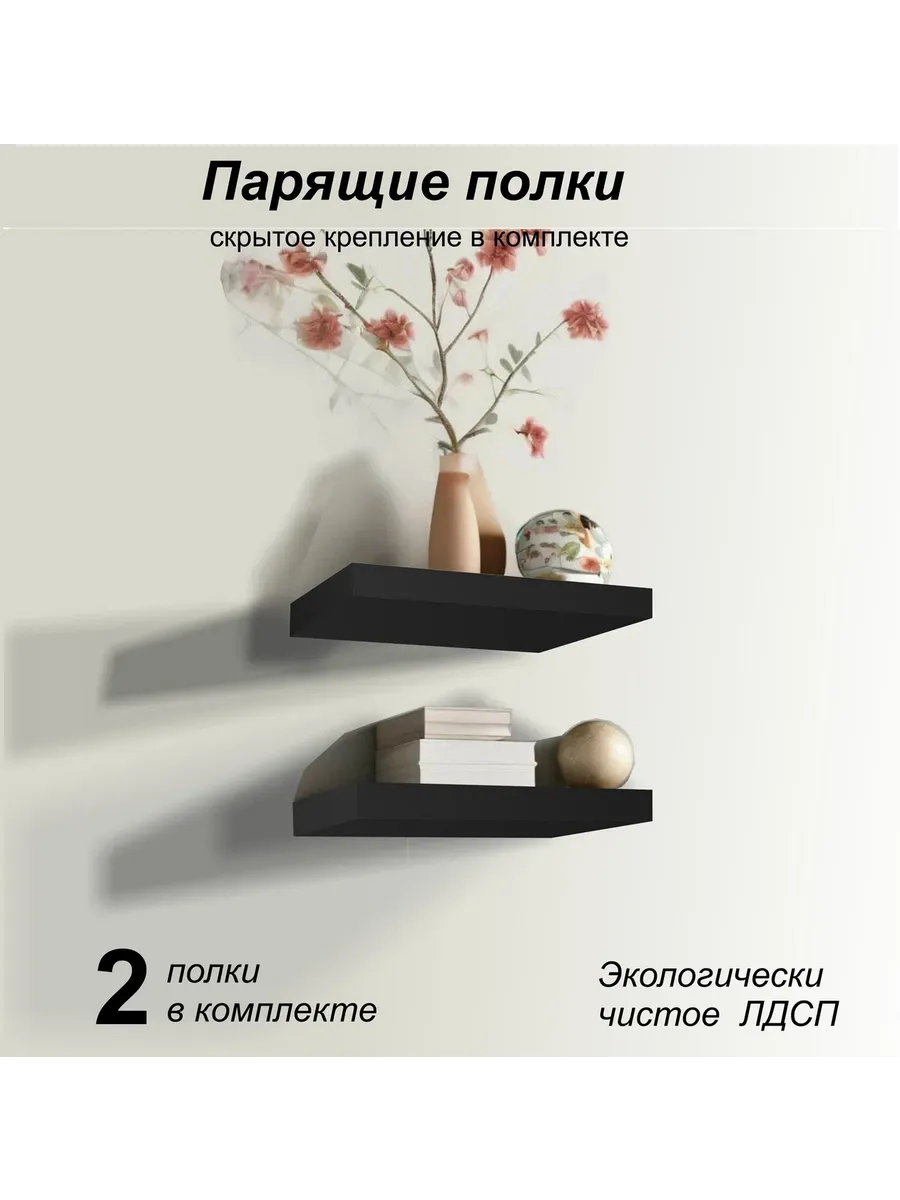 Полка настенная парящая черная 274х123 (2 шт)