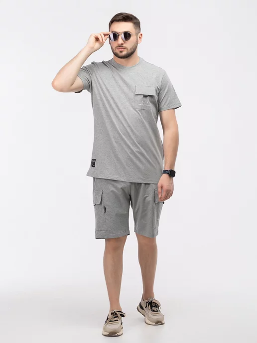 Urbano Wear Костюм спортивный летнийArmani Exchange шорты с футболкой, серый, фото 2