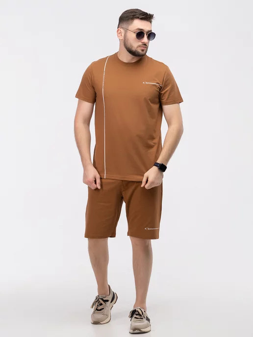 Urbano Wear Костюм спортивный Armani Exchange трикотажный с шортами, желтый