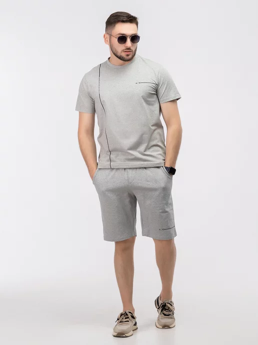 Urbano Wear Костюм домашний оверсайз Armani Exchange с майкой и шортами, серый