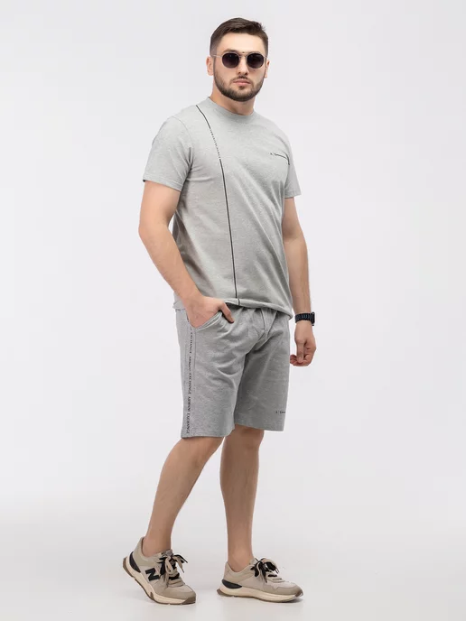 Urbano Wear Костюм домашний оверсайз Armani Exchange с майкой и шортами, серый, фото 2
