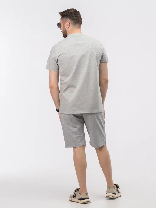 Urbano Wear Костюм домашний оверсайз Armani Exchange с майкой и шортами, серый, фото 3