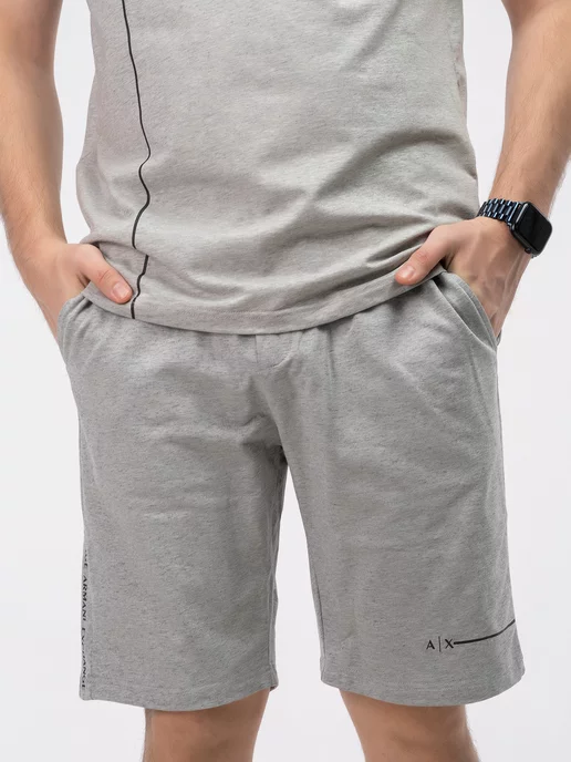 Urbano Wear Костюм домашний оверсайз Armani Exchange с майкой и шортами, серый, фото 7