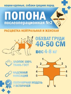 Попона послеоперационная №2 К крупные кошки, собаки средние