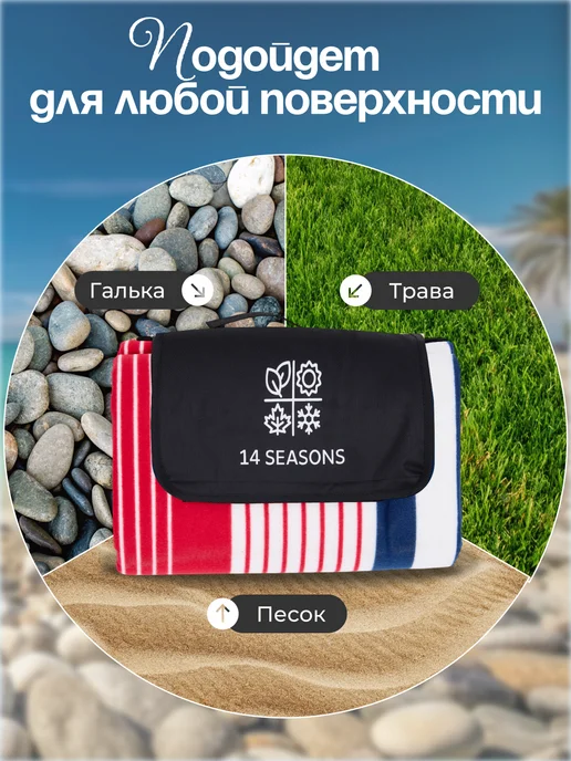 14 SEASONS Пляжный коврик для гальки плотный для пикника, синий, фото 3