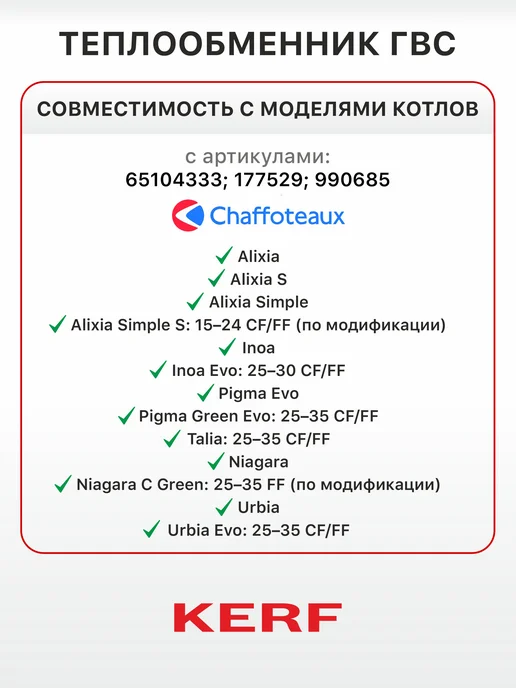 kerf Теплообменник ГВС вторичный для котлов Ariston (65104333), вариант, фото 3
