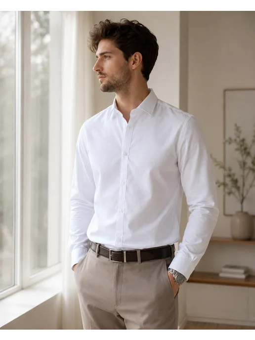 D&U mens Рубашка с длинным рукавом, белый, фото 2