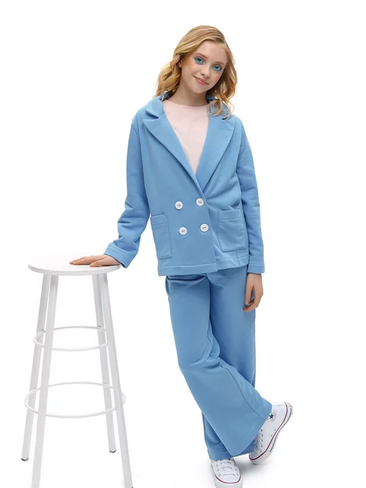 Simple CLO Классический пиджак из трикотажа для девочки, голубой