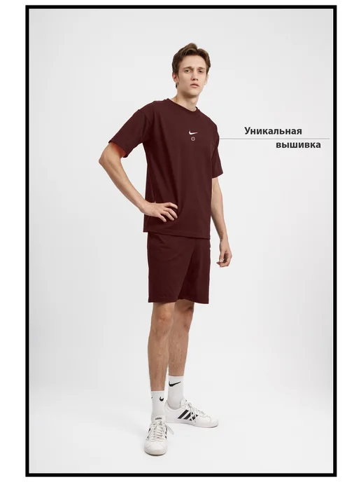 MAFISHKA Мужской спортивный костюм летний футболка с шортами NIKE, коричневый, фото 3