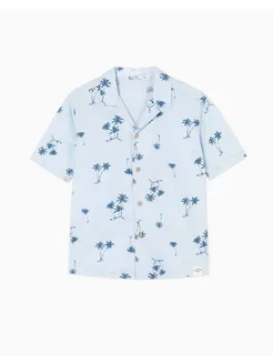 Голубая свободная рубашка с принтом Gloria Jeans 228308143 купить за 1 026 ₽ в интернет-магазине Wildberries