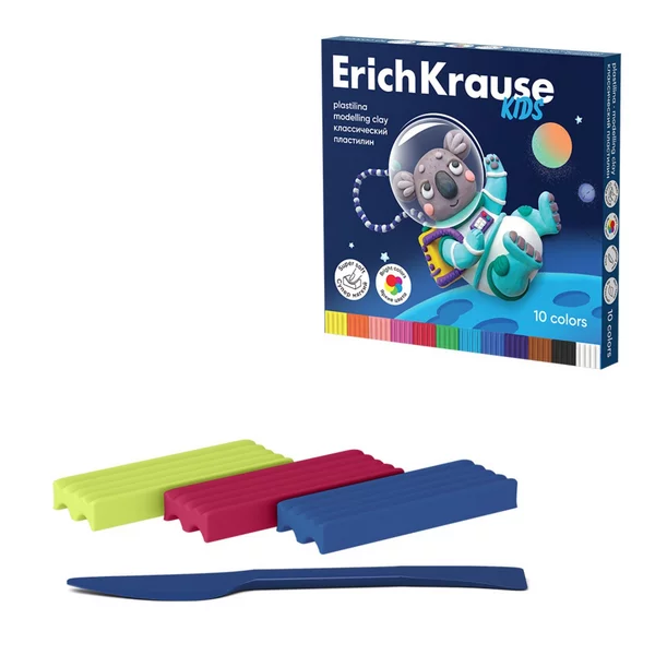 Пластилин 10 цветов, 180 г, «Kids Space Animals», со стеком
