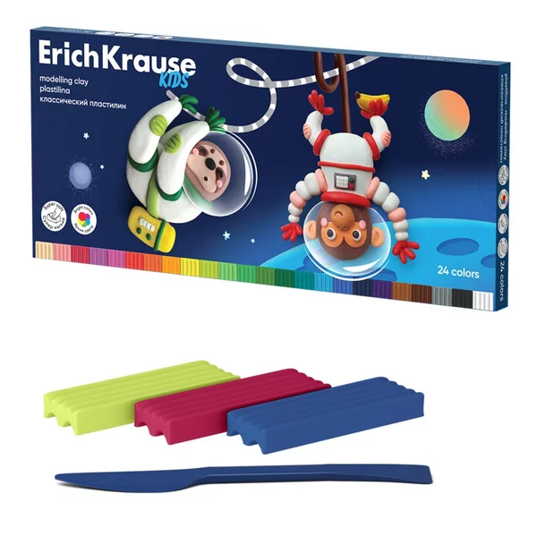 Пластилин 24 цвета, 432 г, «Kids Space Animals», со стеком