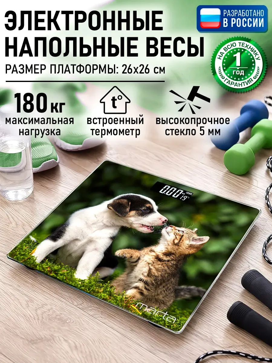 Весы напольные стеклянные с термометром, 26х26