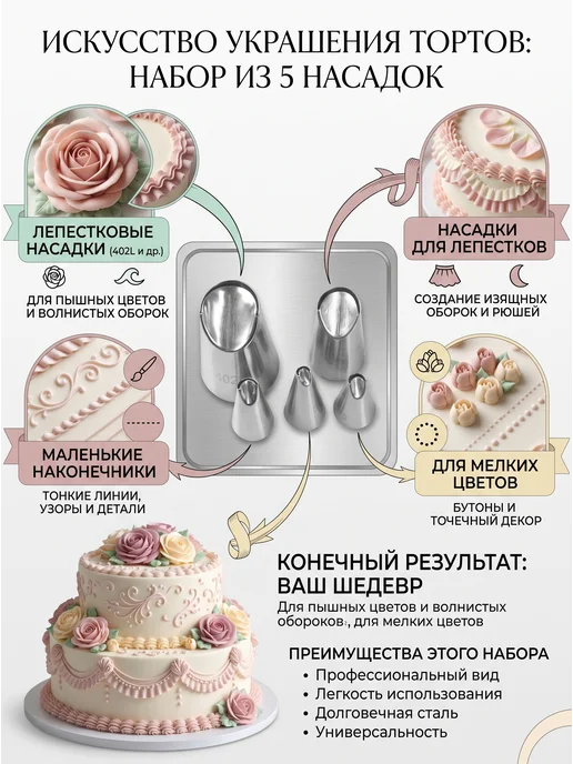 NPKITCHEN Насадки кондитерские для крема и зефира Лепесток, серый, фото 2