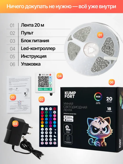 KUMPFORT Светодиодная лента 20 метров с пультом RGB, 20 м, фото 6