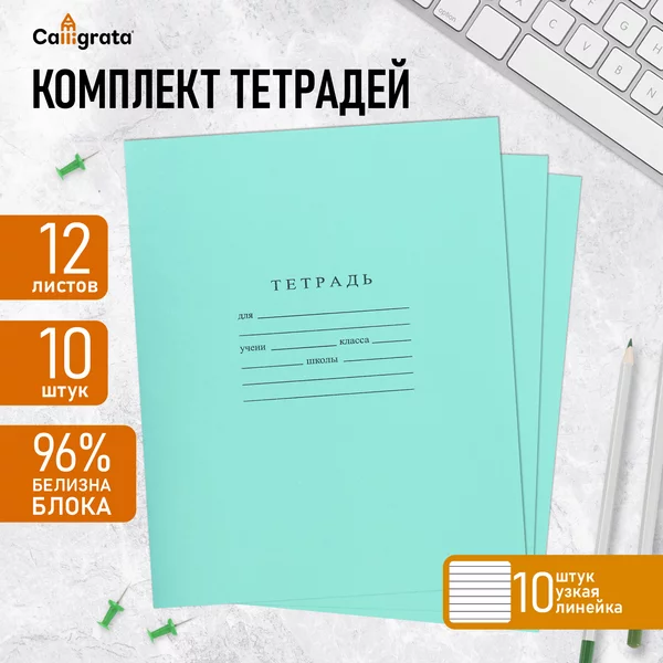 Комплект тетрадей 10 штук, 12 листов в узкую линию