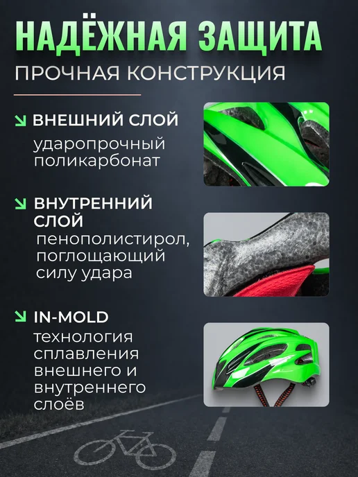 STELS Шлем спортивный взрослый защитный FSD-HL008 (in-mold), черный, фото 2
