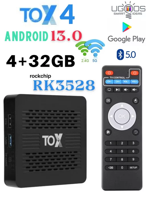 TOX4 4+32 Zharkyn Android TV box Смарт ТВ приставка TOX4 (UGOOS)