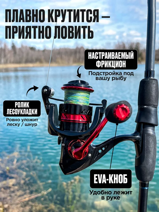 Skiico Катушка для спиннинга безынерционная для рыбалки 3000, черный, фото 4