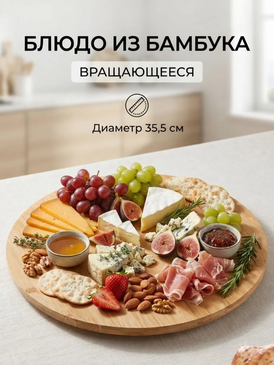 Блюдо бамбуковое круглое вращающееся 35,5х1,2 см
