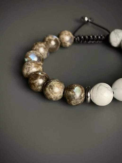SNOW SHAMBALA Капучино - браслет из камней кофейный лабрадор и говлит, синий, фото 3