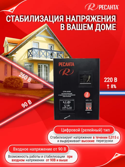 РЕСАНТА Стабилизатор напряжения СПН-8300, вариант, фото 2