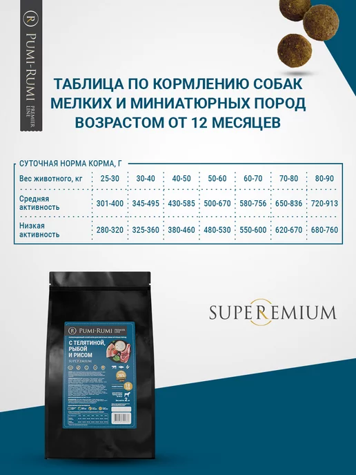 Сухой корм PUMI-RUMI Premier… для собак, крупные, рыба, телятина, 2 кг, фото 5