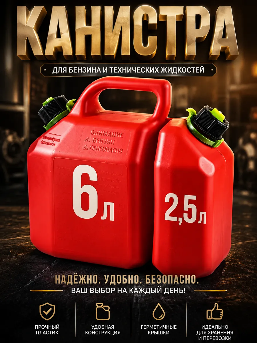 Канистра для топливной смеси 6л+2,5л для бензина , ГСМ