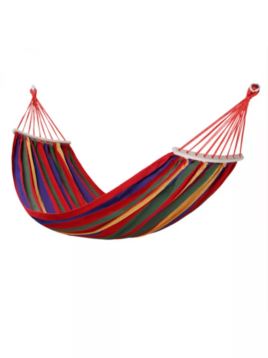 Гамак подвесной красный, хлопок, с перекладиной 190 x 80 см