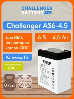 Аккумулятор AS6-4.5 (6V 4.5AH/4.5Ач) для ОПС, кассы Challenger 229178063 купить за 424 ₽ в интернет-магазине Wildberries