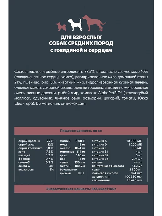 Сухой корм AlphaPet Wow для собак, средние, 15 кг, фото 3