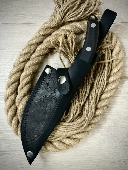 Monsta knives Кожаный чехол для сербского ножа тяпки, черный, фото 2