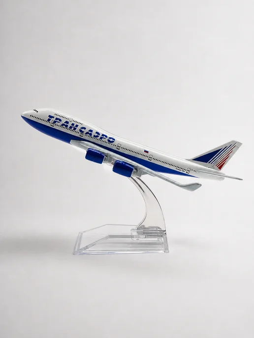 Aircraft Model Модель самолета металлическая Boeing 747 - Трансаэро 15 см, синий, фото 3