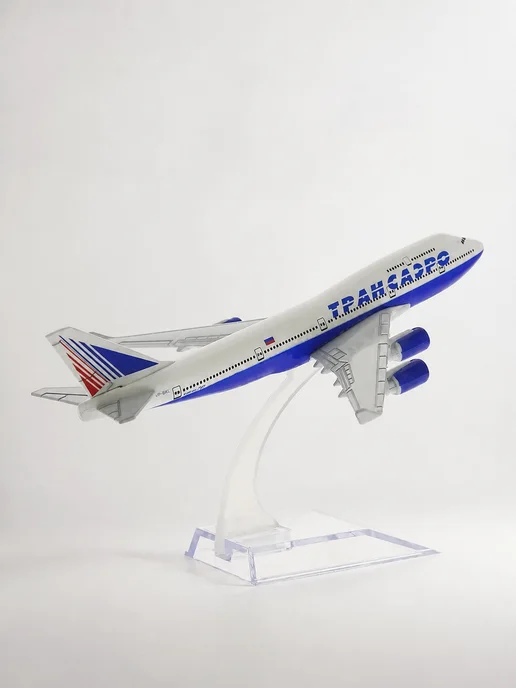Aircraft Model Модель самолета металлическая Boeing 747 - Трансаэро 15 см, синий, фото 4