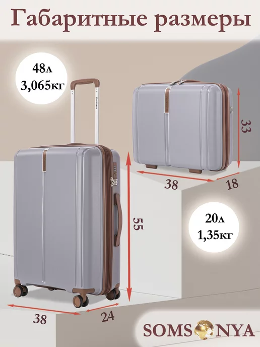 Somsonya Premium комплект чемодан и бьюти кейс Elite, серый, фото 2